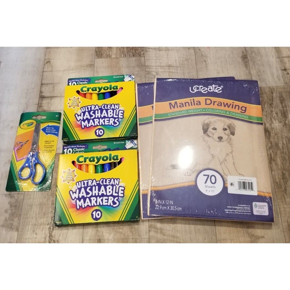 Lot Of 2x Crayola Markers Crayola Scissors 2x Manilla Paper School Supplies